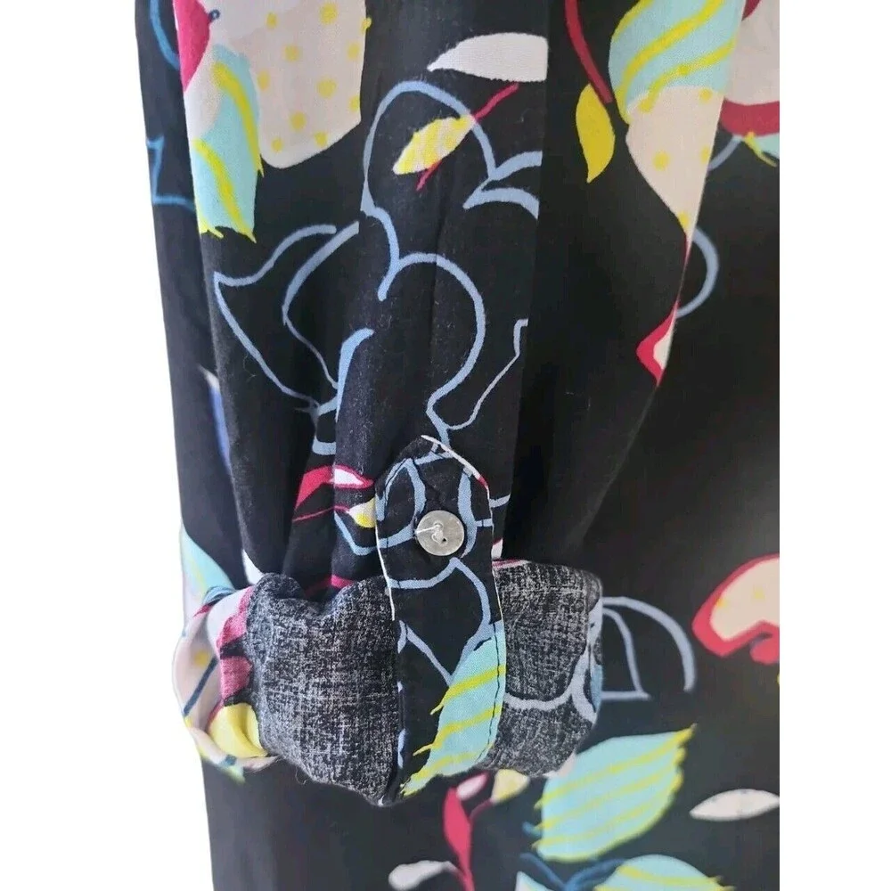 Josie Natori Floral Beach Artsy Minidress Womens Small Black Button Down Spring